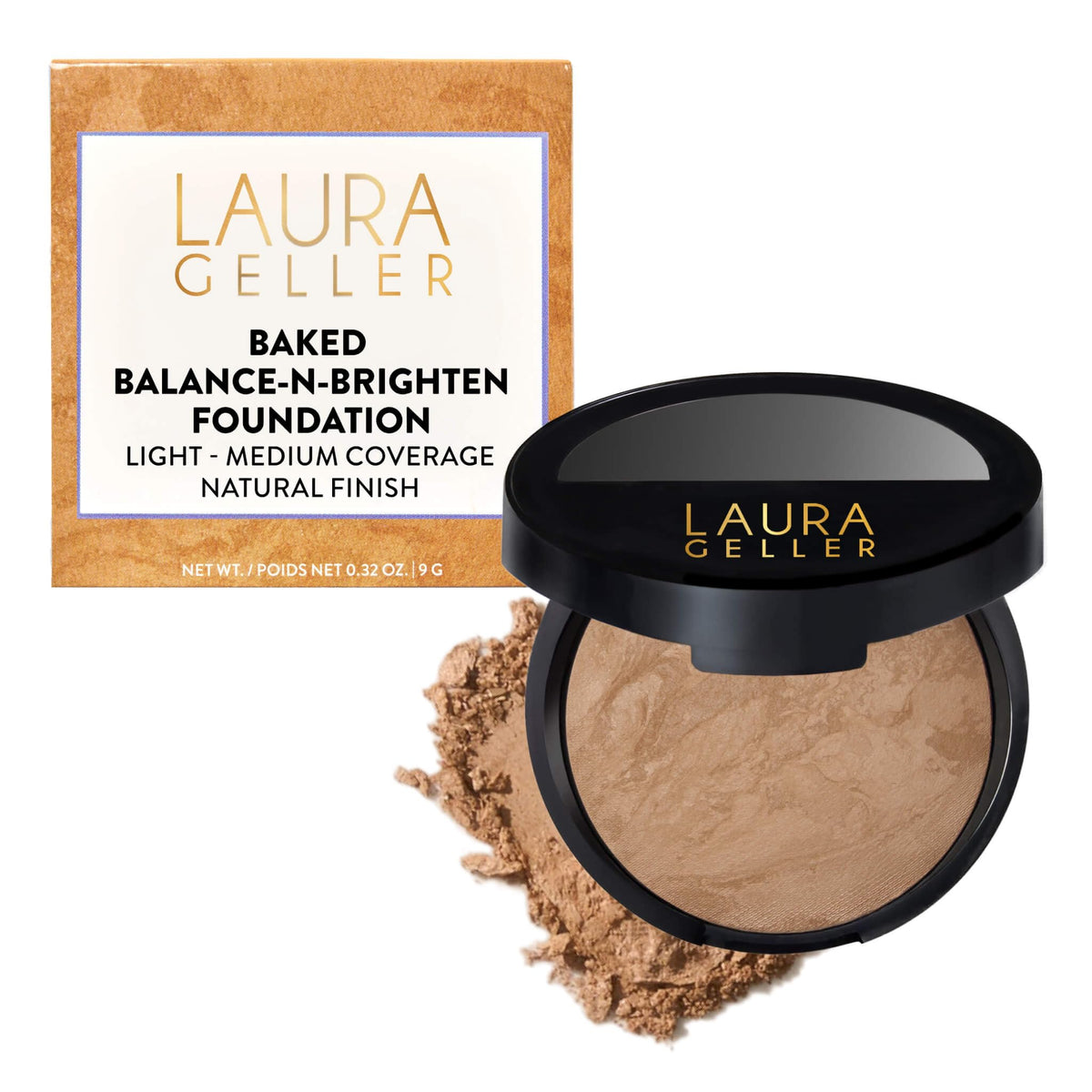 LAURA GELLER NEW YORK Award-Winning Baked Balance-n-Brighten Color Correcting Powder Foundation – Handmade in Italy – Buildable Coverage, Matte Finish – For Mature & Sensitive Skin – 04 Medium