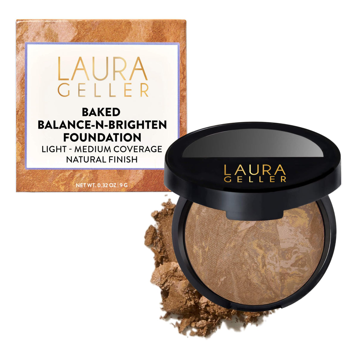 LAURA GELLER NEW YORK Award-Winning Baked Balance-n-Brighten Color Correcting Powder Foundation – Handmade in Italy – Buildable Coverage, Matte Finish – For Mature & Sensitive Skin – 04 Medium