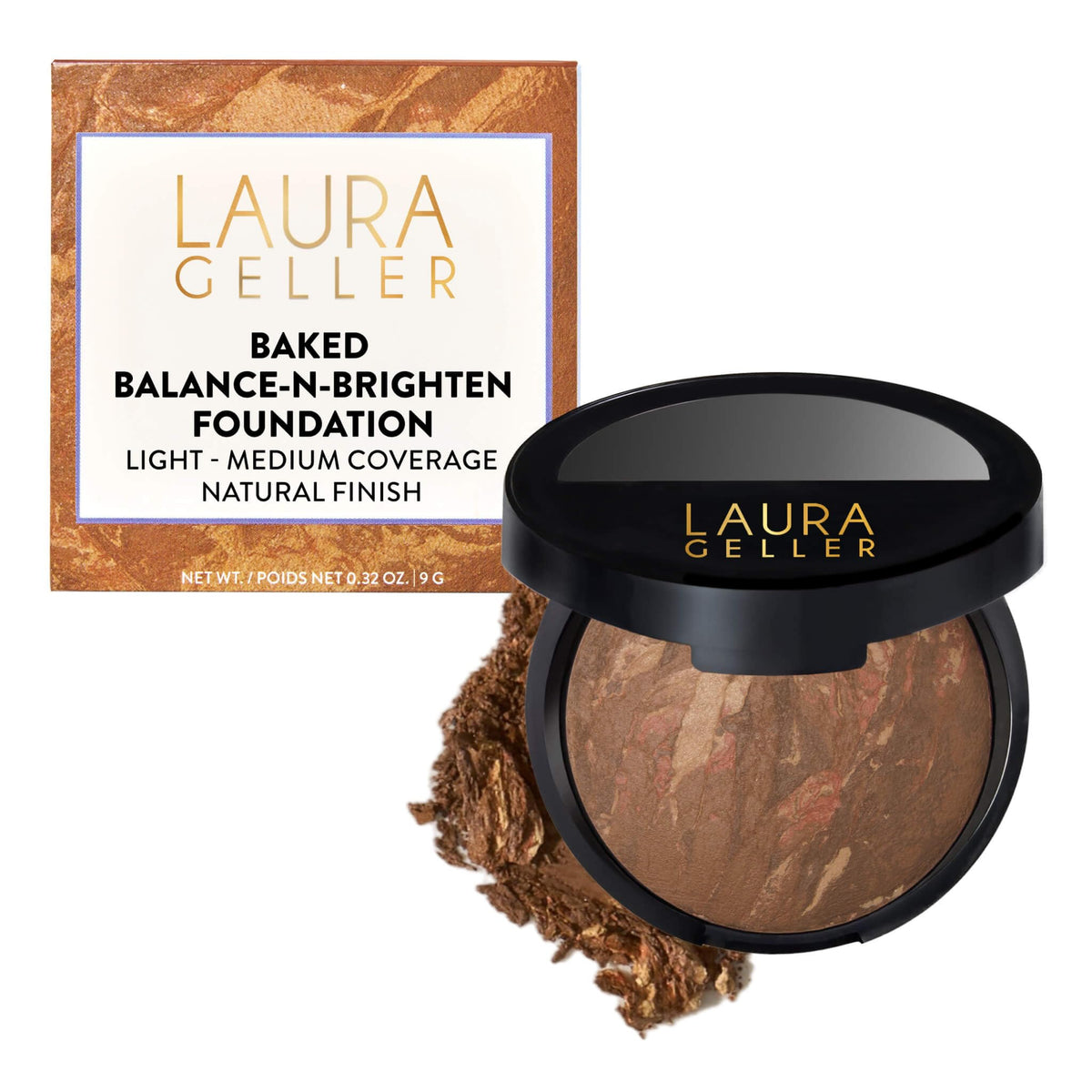 LAURA GELLER NEW YORK Award-Winning Baked Balance-n-Brighten Color Correcting Powder Foundation – Handmade in Italy – Buildable Coverage, Matte Finish – For Mature & Sensitive Skin – 04 Medium