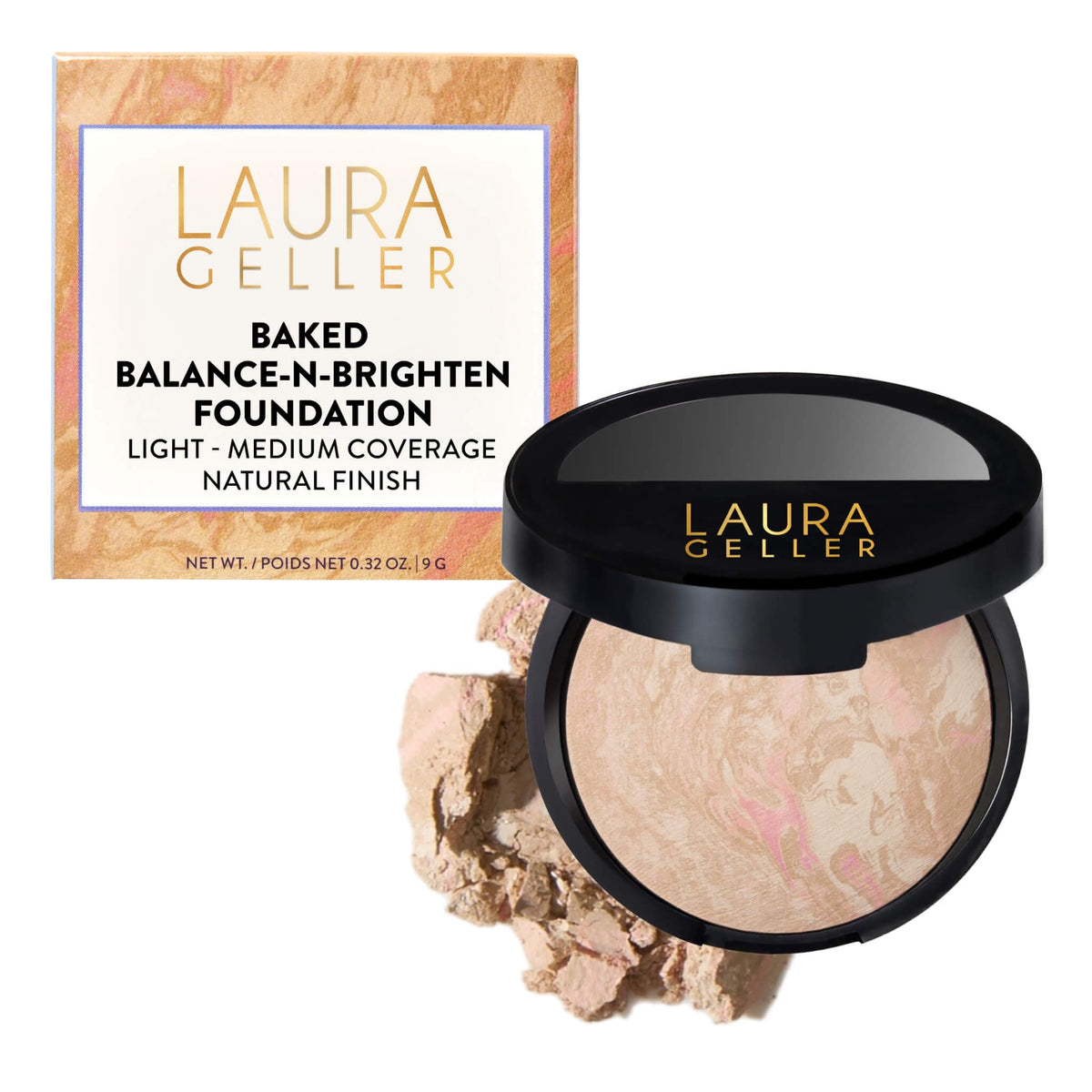 LAURA GELLER NEW YORK Award-Winning Baked Balance-n-Brighten Color Correcting Powder Foundation – Handmade in Italy – Buildable Coverage, Matte Finish – For Mature & Sensitive Skin – 04 Medium