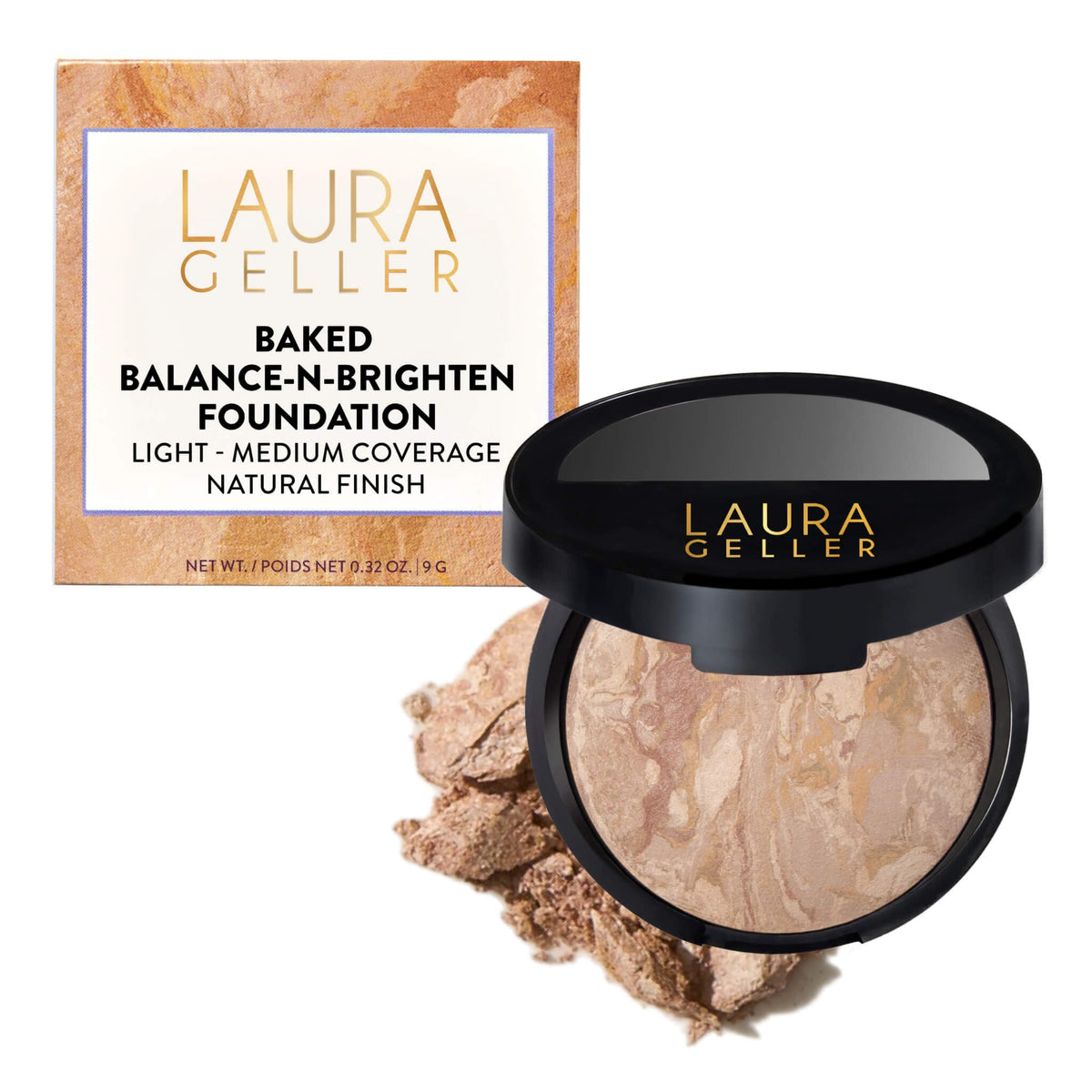 LAURA GELLER NEW YORK Award-Winning Baked Balance-n-Brighten Color Correcting Powder Foundation – Handmade in Italy – Buildable Coverage, Matte Finish – For Mature & Sensitive Skin – 04 Medium