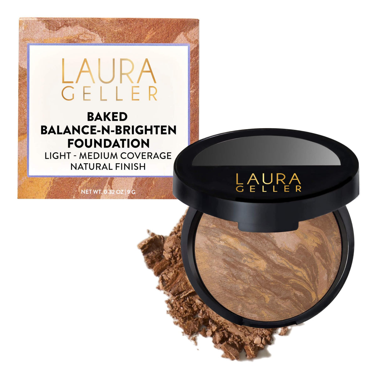 LAURA GELLER NEW YORK Award-Winning Baked Balance-n-Brighten Color Correcting Powder Foundation – Handmade in Italy – Buildable Coverage, Matte Finish – For Mature & Sensitive Skin – 04 Medium