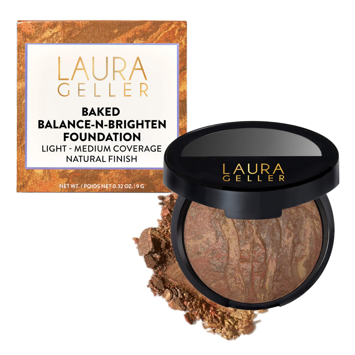LAURA GELLER NEW YORK Award-Winning Baked Balance-n-Brighten Color Correcting Powder Foundation – Handmade in Italy – Buildable Coverage, Matte Finish – For Mature & Sensitive Skin – 04 Medium